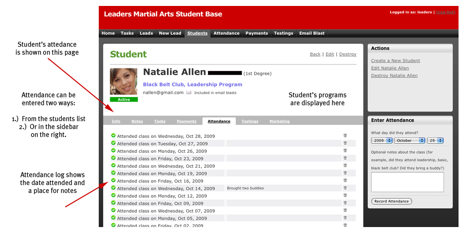 Student Detail (attendance) Screenshot